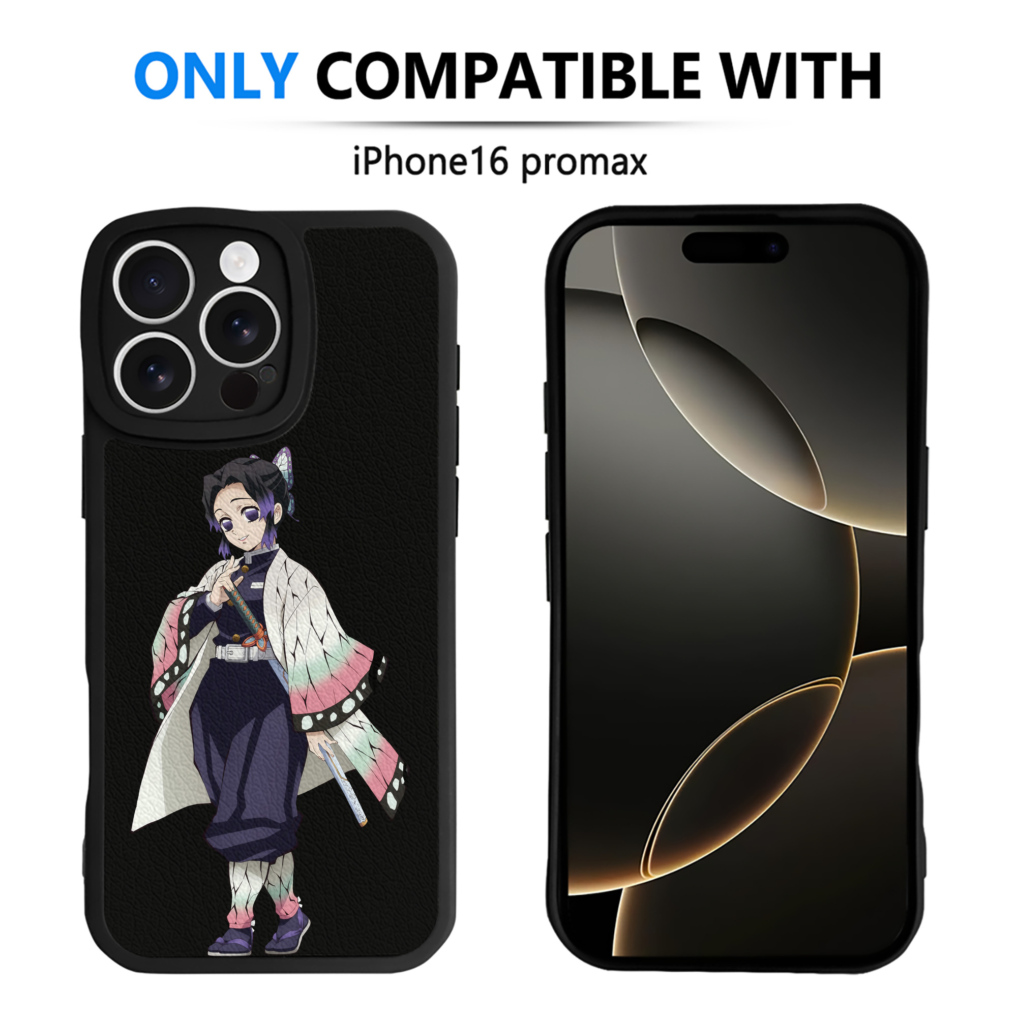 （画像用） 鬼滅の刃（きめつのやいば）蟲柱-胡蝶 しのぶ／こちょう しのぶ Kochou Shinobu 【iPhone 16シリーズ対応】シリコンスマホケース（レザー調） 材質：シリコン